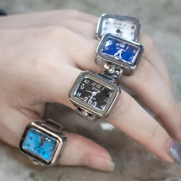 DAIIIBABYYY  -  Steel Fun Vintage Punk Quartz Finger Pocket Watch Ring for Women Men Goth Clock Rings Digital Watch Elastic Stretchy Rings Gifts